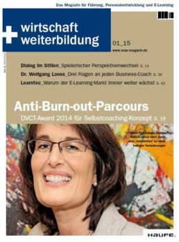 Magazintitelblatt mit Foto von Sandra, Wirtschaft + Weiterbildung Magazin